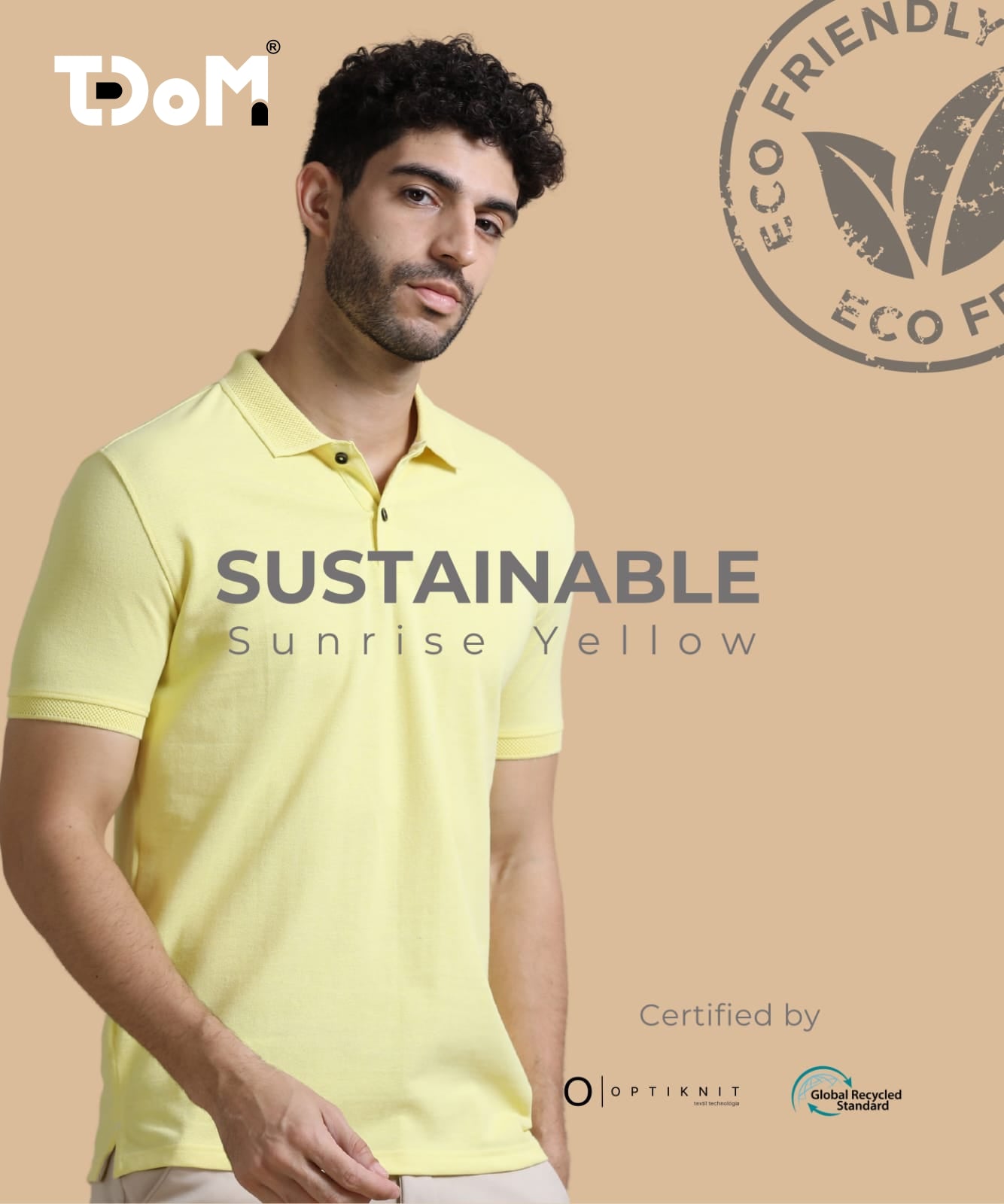 TDOM Men’s Sunrise Yellow Sustainable Jacquard Polo T-Shirt