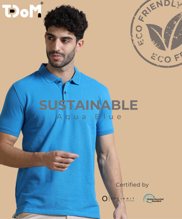 TDOM Men’s Blue Sustainable Jacquard Polo T-Shirt