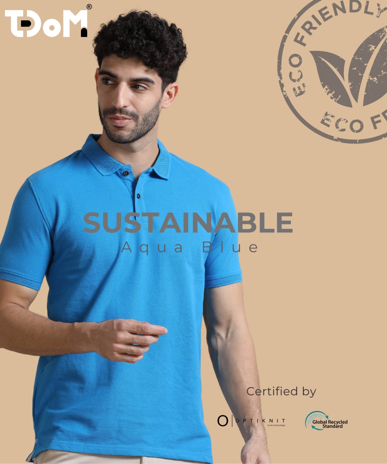 TDOM Men’s Blue Sustainable Jacquard Polo T-Shirt