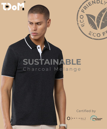 TDOM Men’s Charcoal Melange Sustainable Jacquard Polo T-Shirt