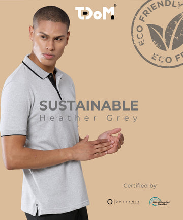 TDOM Men’s Heather Grey Sustainable Jacquard Polo T-Shirt