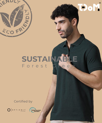 TDOM Men’s Forest Green Sustainable Jacquard Polo T-Shirt