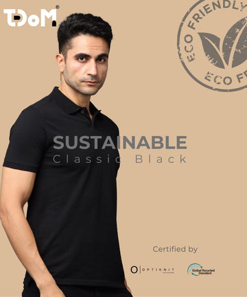TDOM Men’s Black Sustainable Jacquard Polo T-Shirt