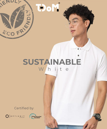 TDOM Men’s White Sustainable Jacquard Polo T-Shirt