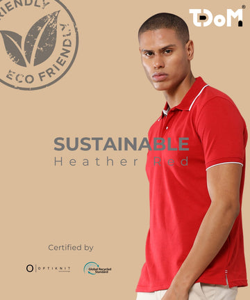TDOM Men’s Heather Red Sustainable Jacquard Polo T-Shirt