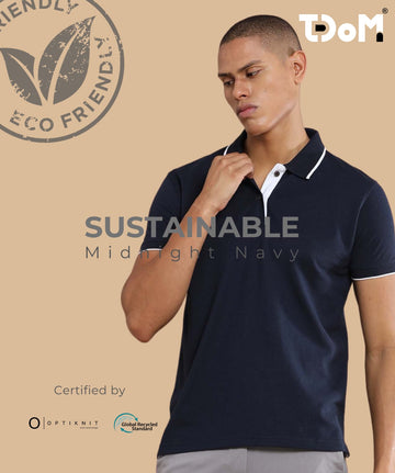 TDOM Men’s Midnight Navy Sustainable Jacquard Polo T-Shirt