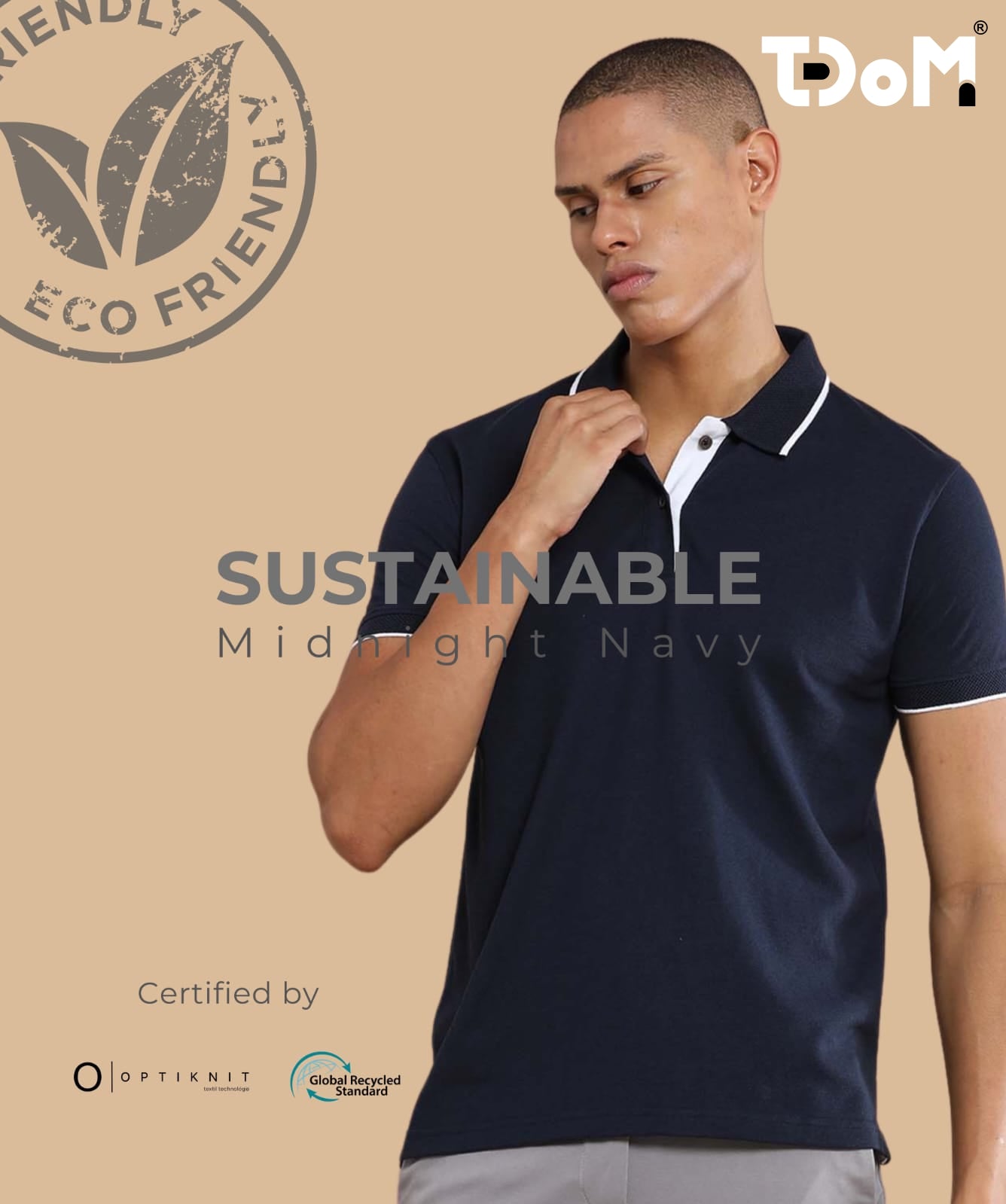 TDOM Men’s Midnight Navy Sustainable Jacquard Polo T-Shirt