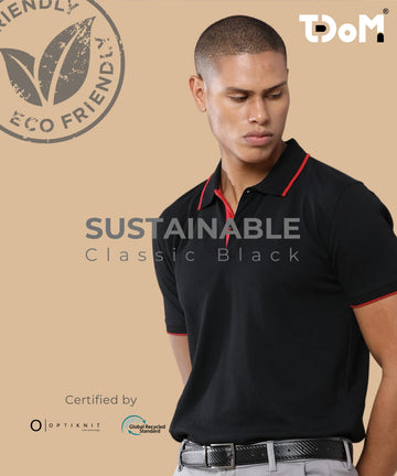 TDOM Men’s Classic Black Sustainable Jacquard Polo T-Shirt