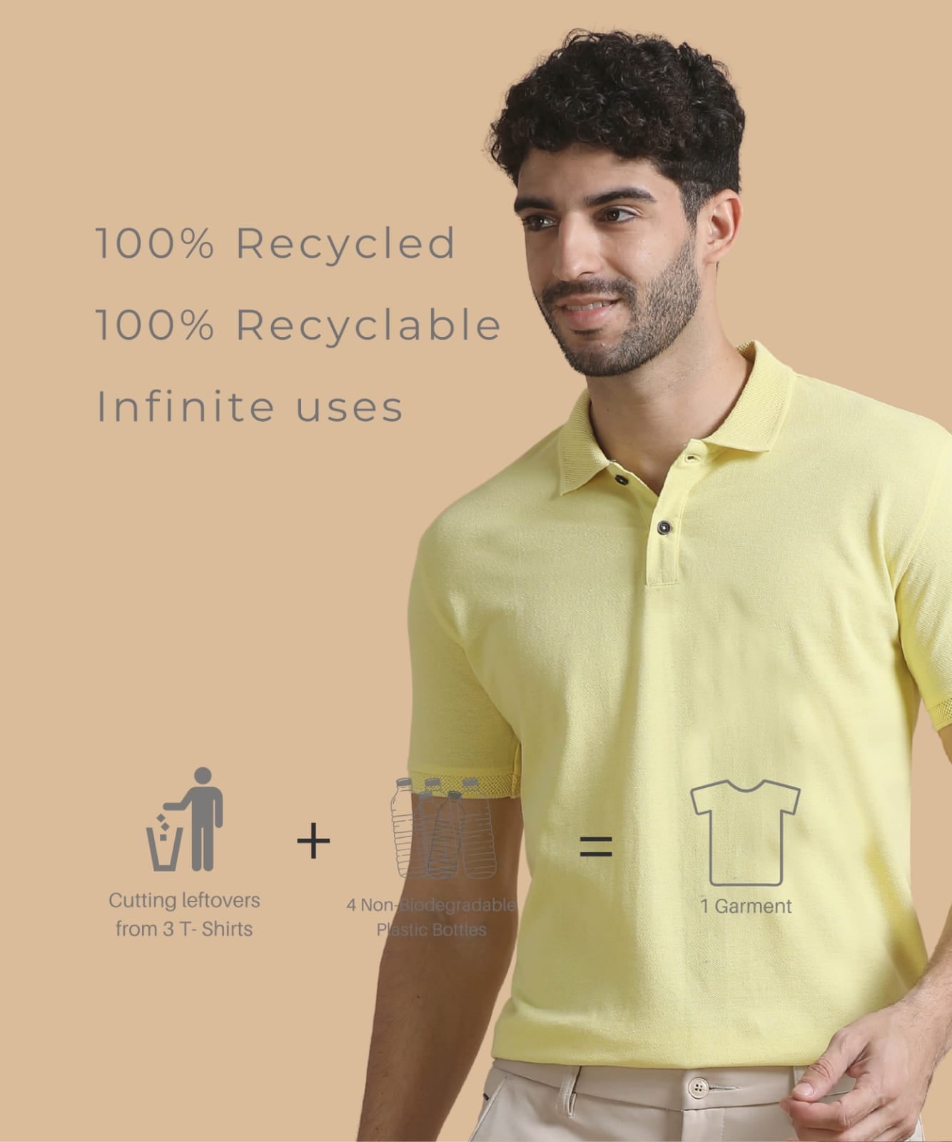 TDOM Men’s Sunrise Yellow Sustainable Jacquard Polo T-Shirt