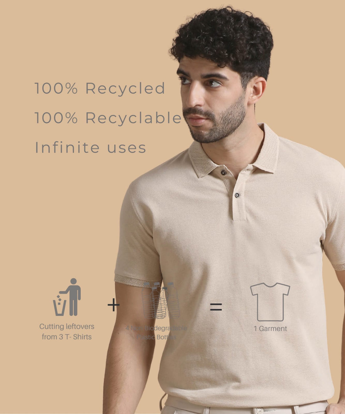 TDOM Men’s Sand Beige Sustainable Jacquard Polo T-Shirt