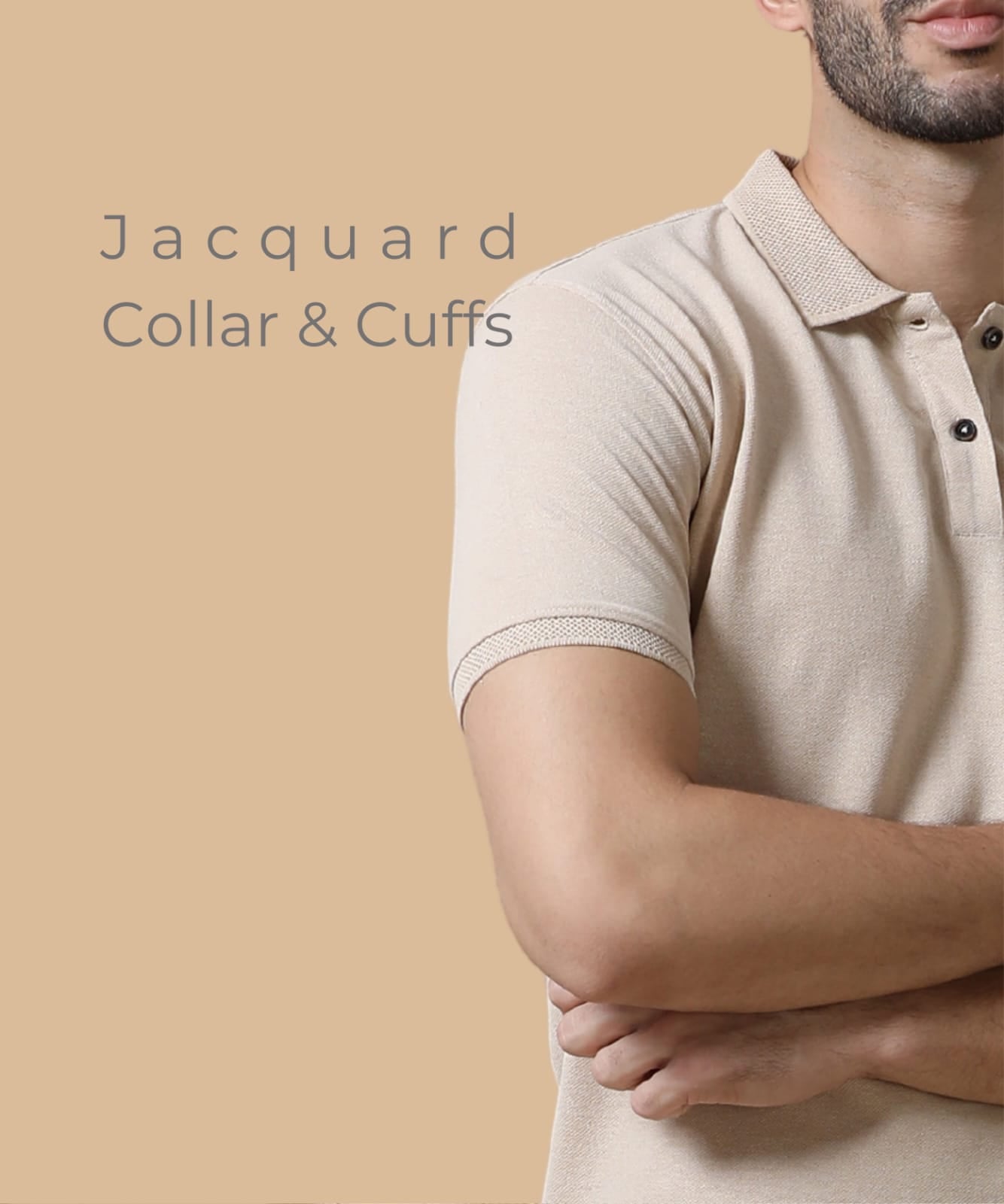 TDOM Men’s Sand Beige Sustainable Jacquard Polo T-Shirt