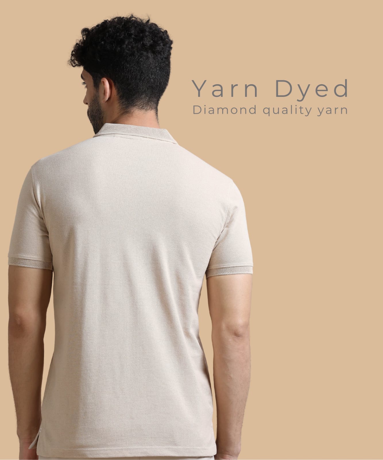 TDOM Men’s Sand Beige Sustainable Jacquard Polo T-Shirt