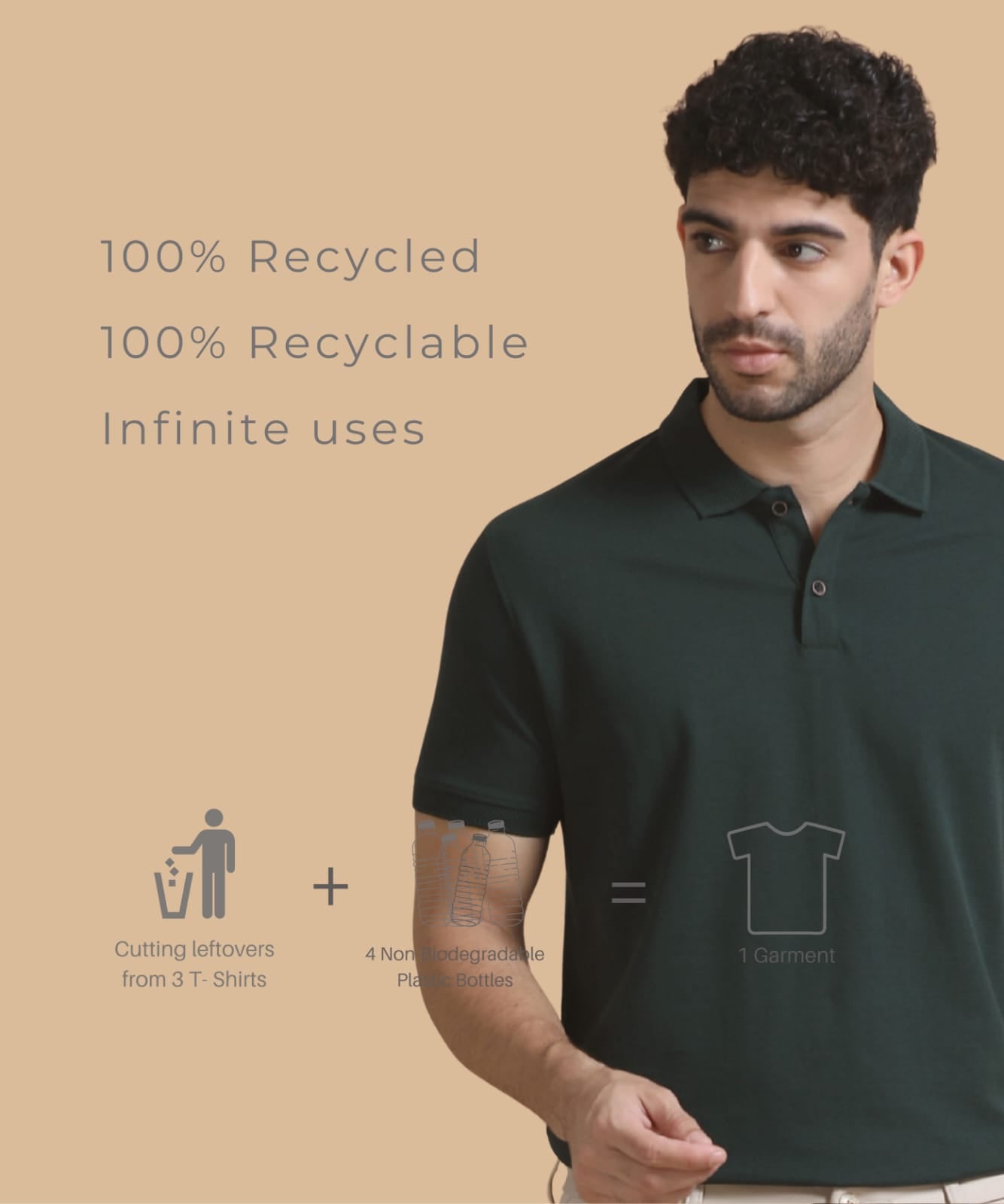 TDOM Men’s Forest Green Sustainable Jacquard Polo T-Shirt