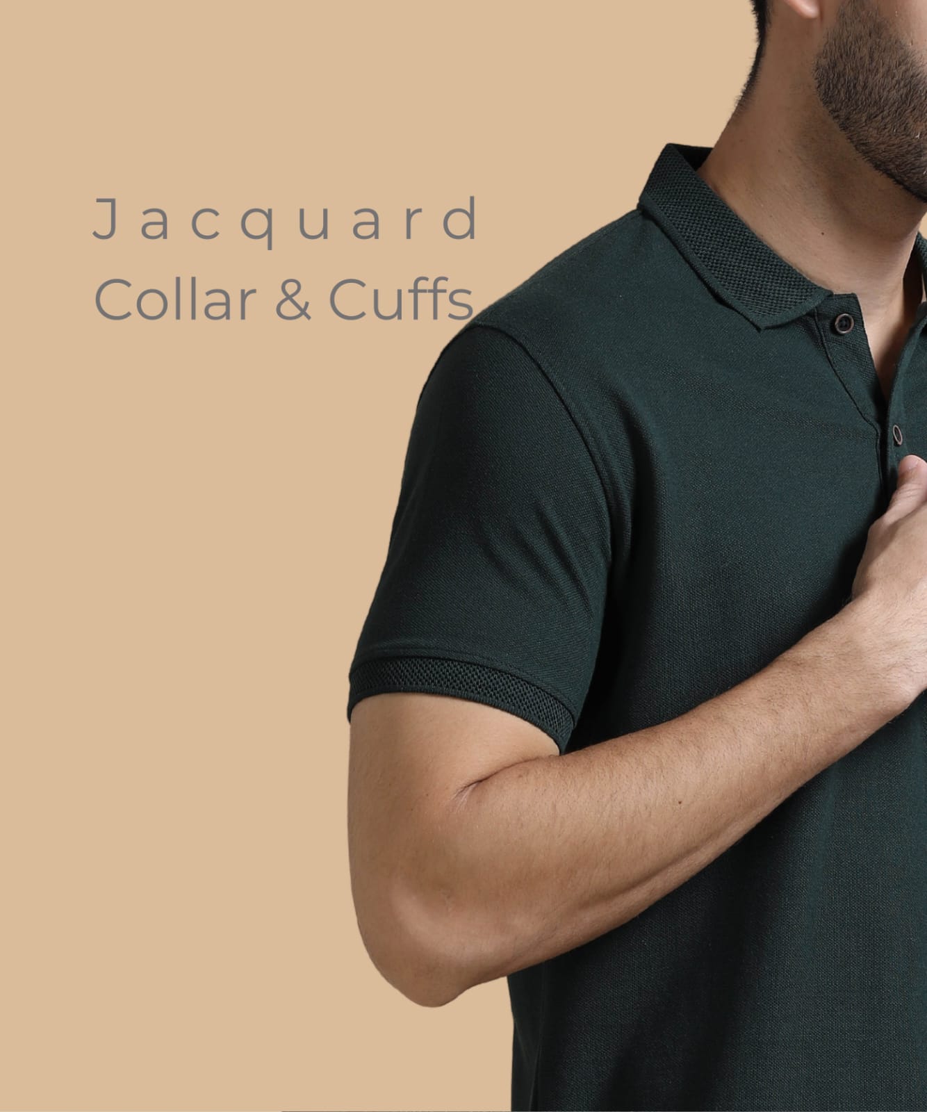 TDOM Men’s Forest Green Sustainable Jacquard Polo T-Shirt