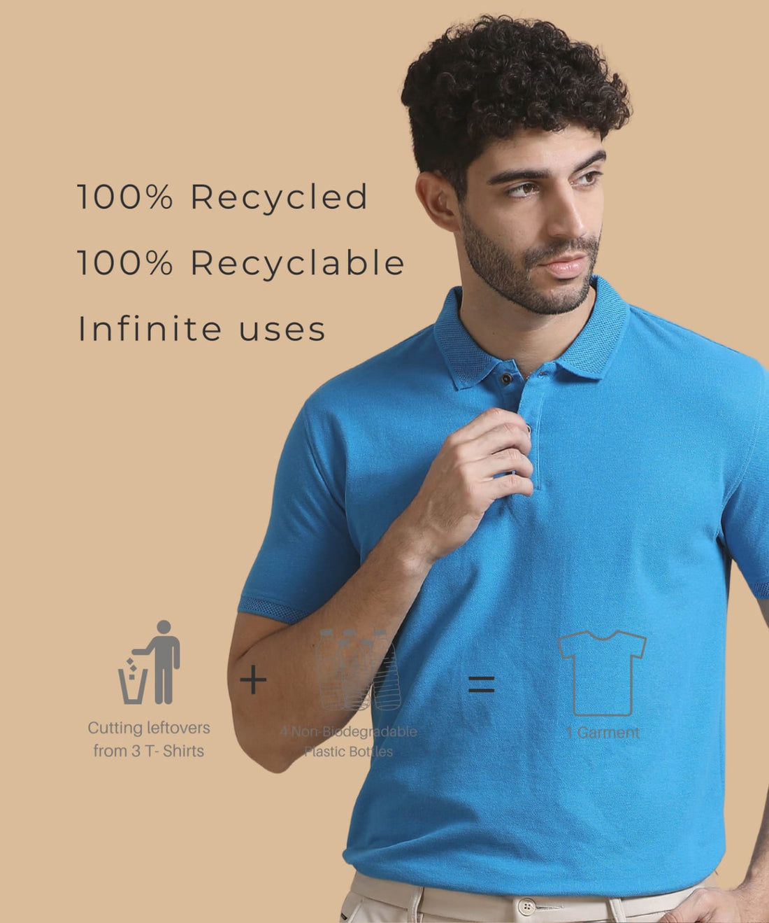 TDOM Men’s Blue Sustainable Jacquard Polo T-Shirt