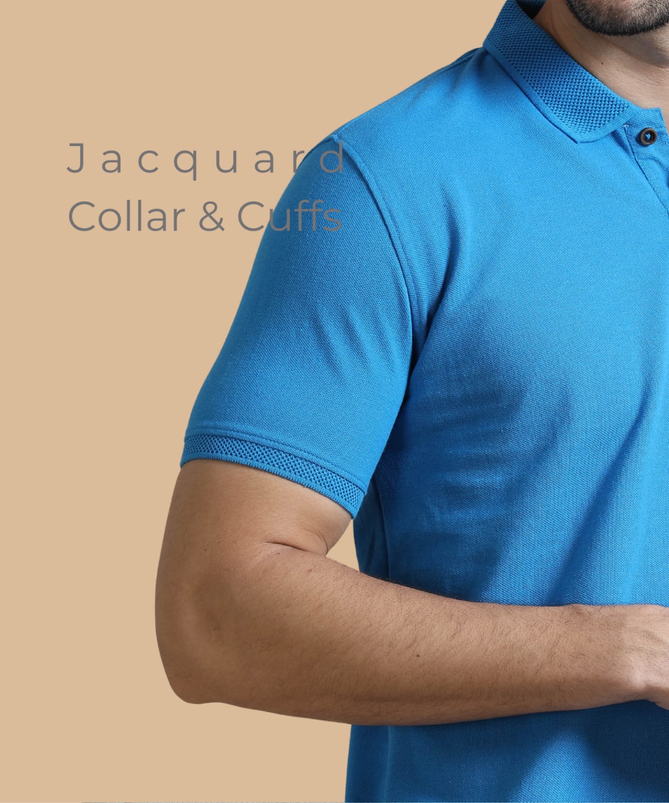 TDOM Men’s Blue Sustainable Jacquard Polo T-Shirt