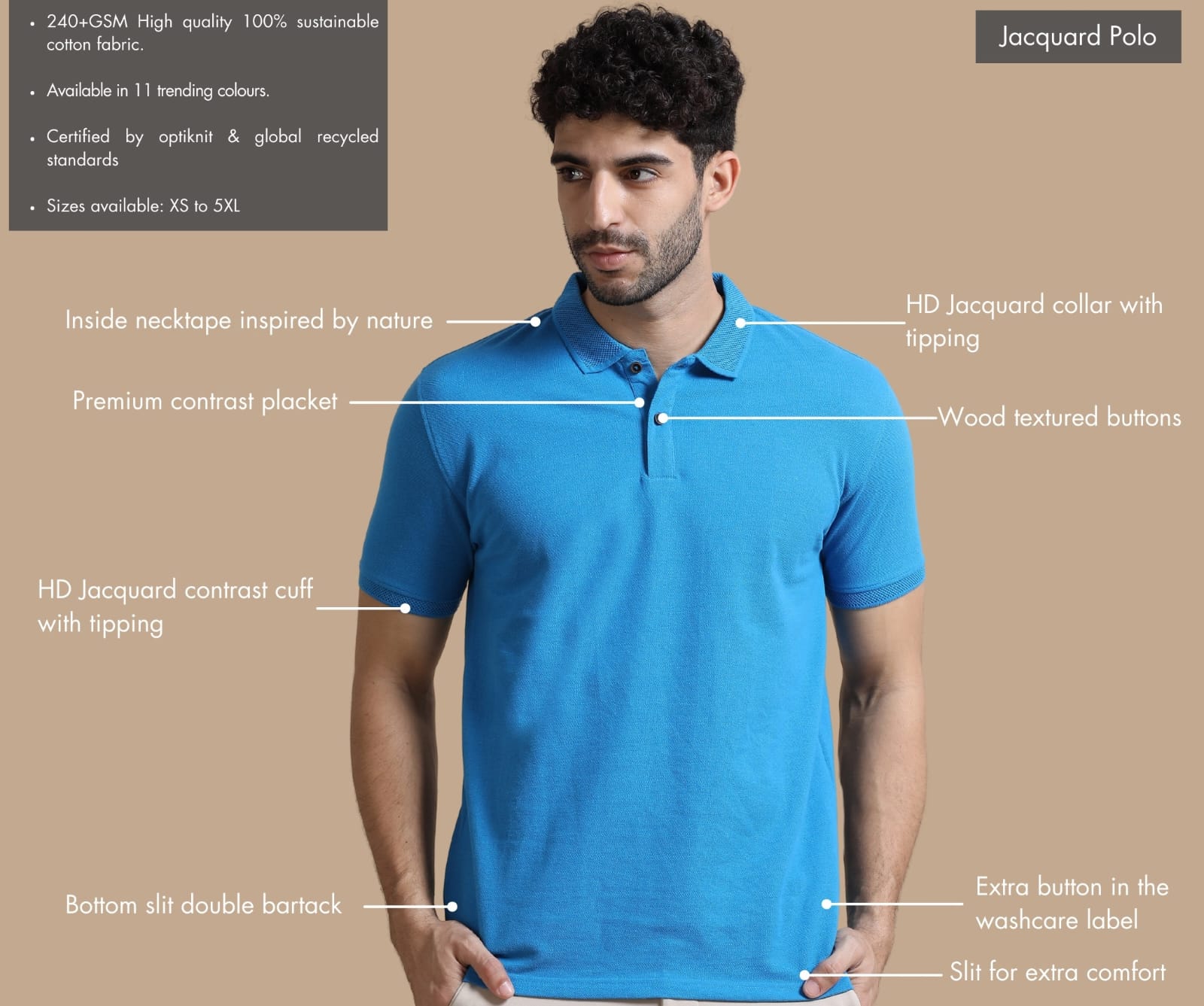 TDOM Men’s Blue Sustainable Jacquard Polo T-Shirt