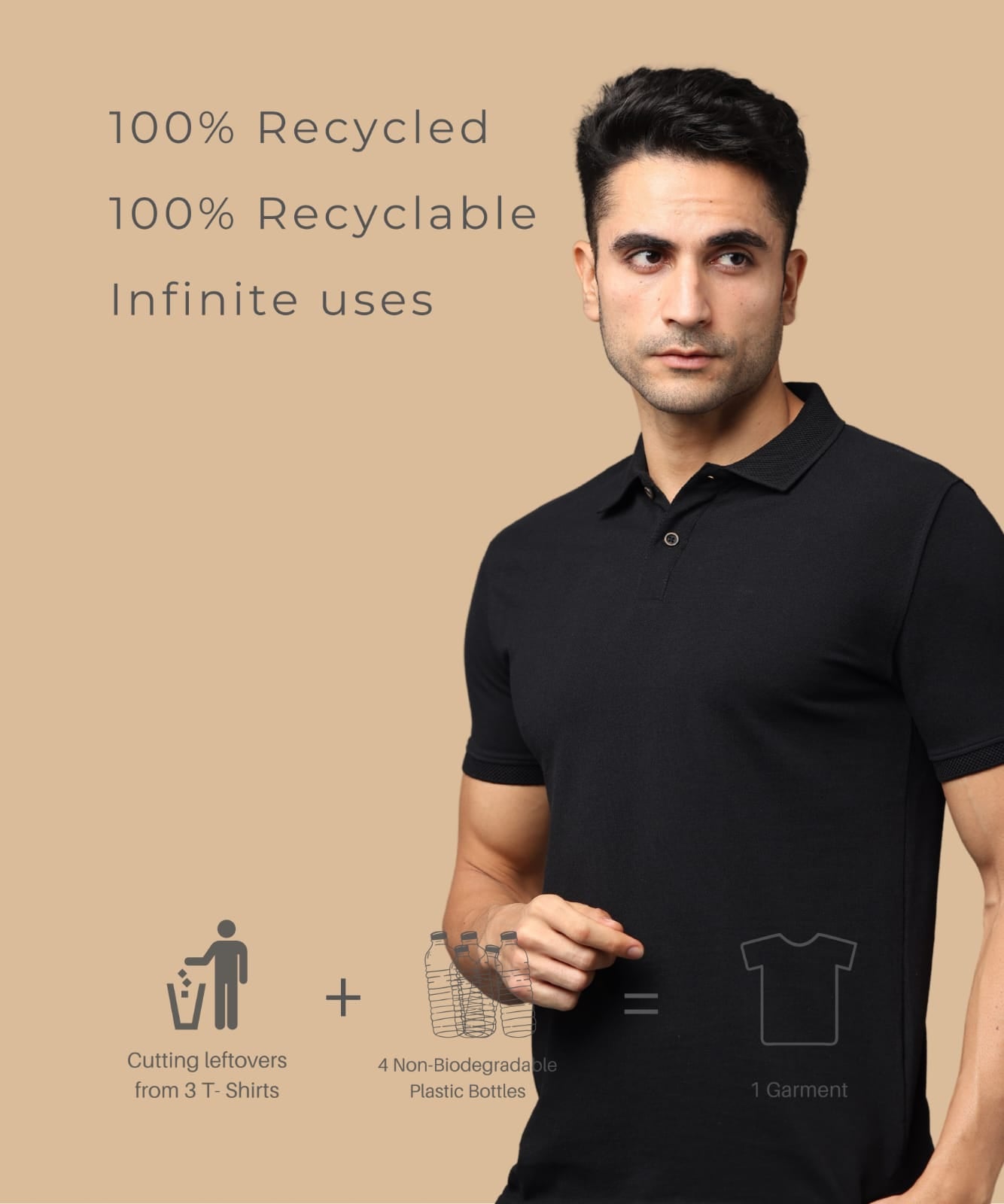 TDOM Men’s Black Sustainable Jacquard Polo T-Shirt