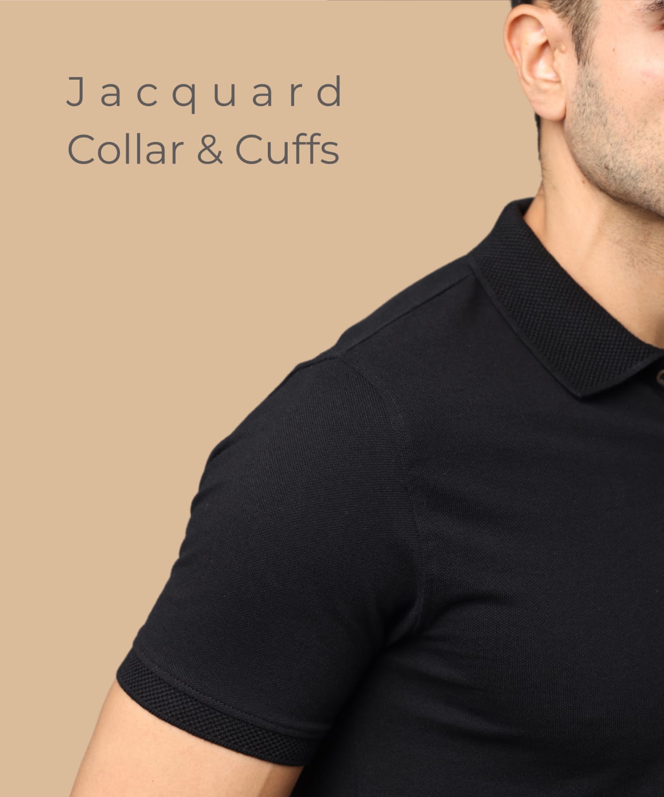 TDOM Men’s Black Sustainable Jacquard Polo T-Shirt