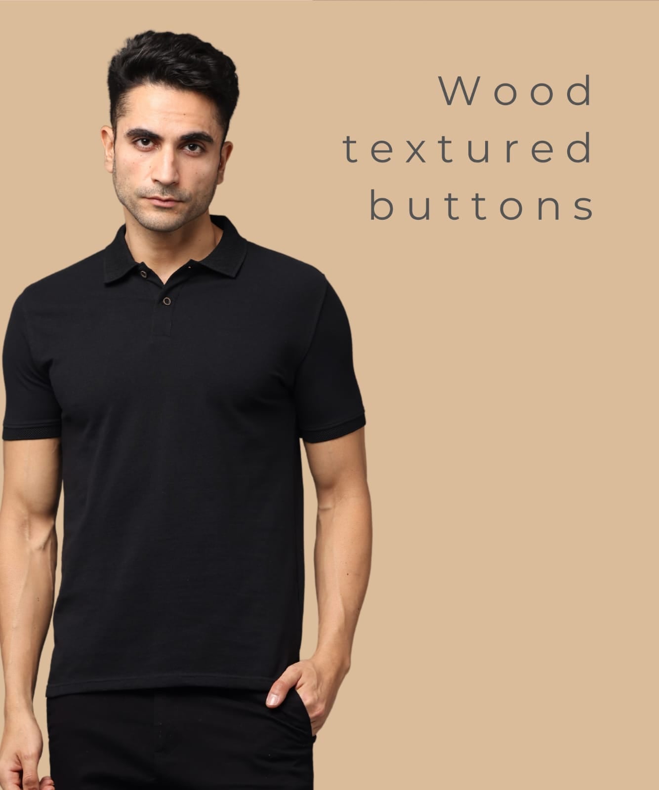 TDOM Men’s Black Sustainable Jacquard Polo T-Shirt