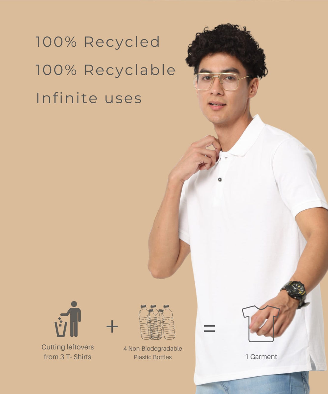 TDOM Men’s White Sustainable Jacquard Polo T-Shirt