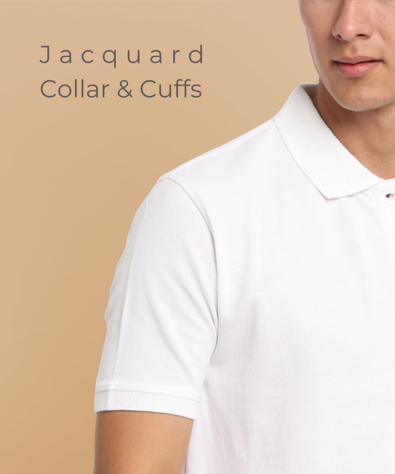 TDOM Men’s White Sustainable Jacquard Polo T-Shirt