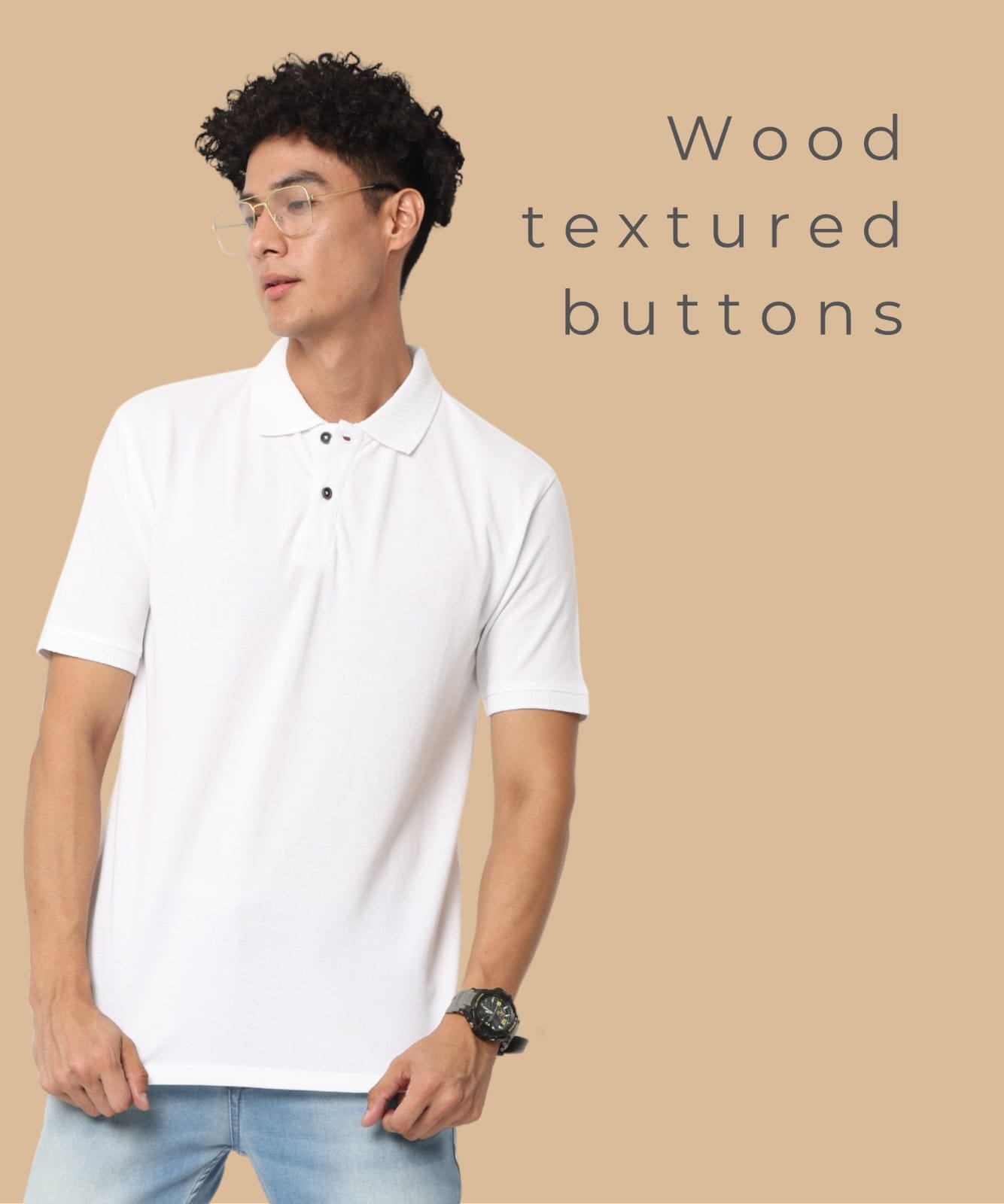 TDOM Men’s White Sustainable Jacquard Polo T-Shirt