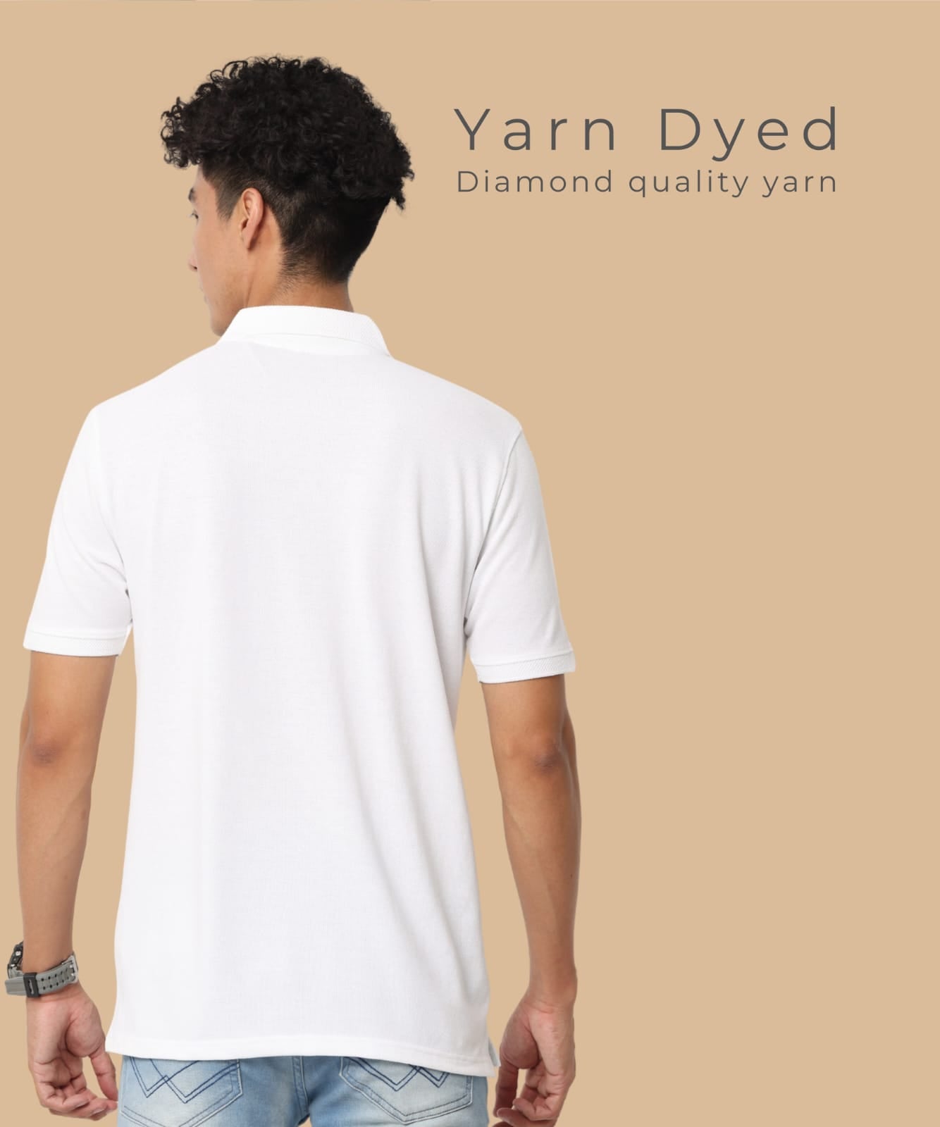 TDOM Men’s White Sustainable Jacquard Polo T-Shirt