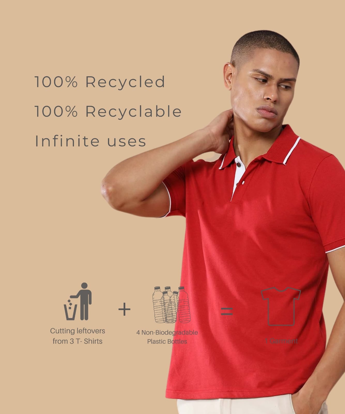 TDOM Men’s Heather Red Sustainable Jacquard Polo T-Shirt