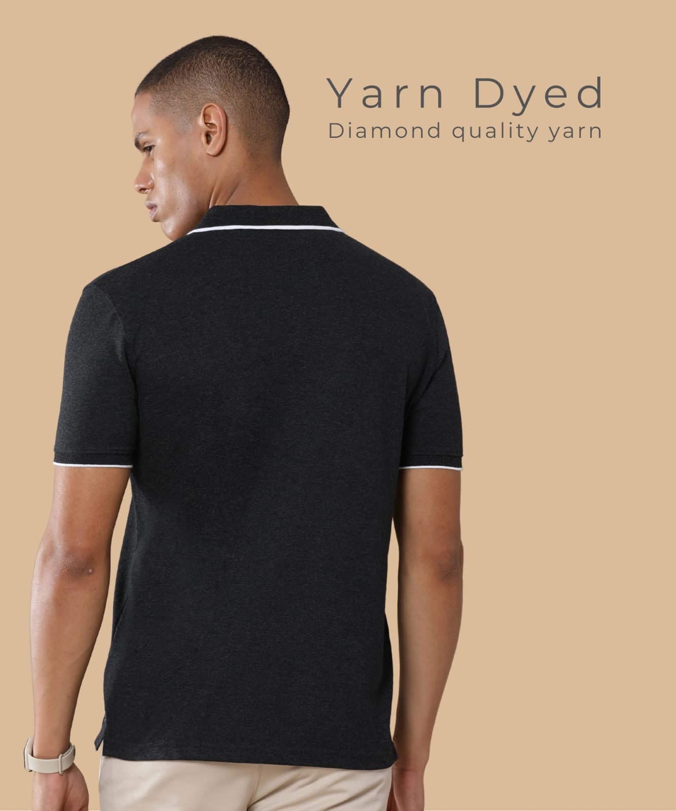 TDOM Men’s Charcoal Melange Sustainable Jacquard Polo T-Shirt