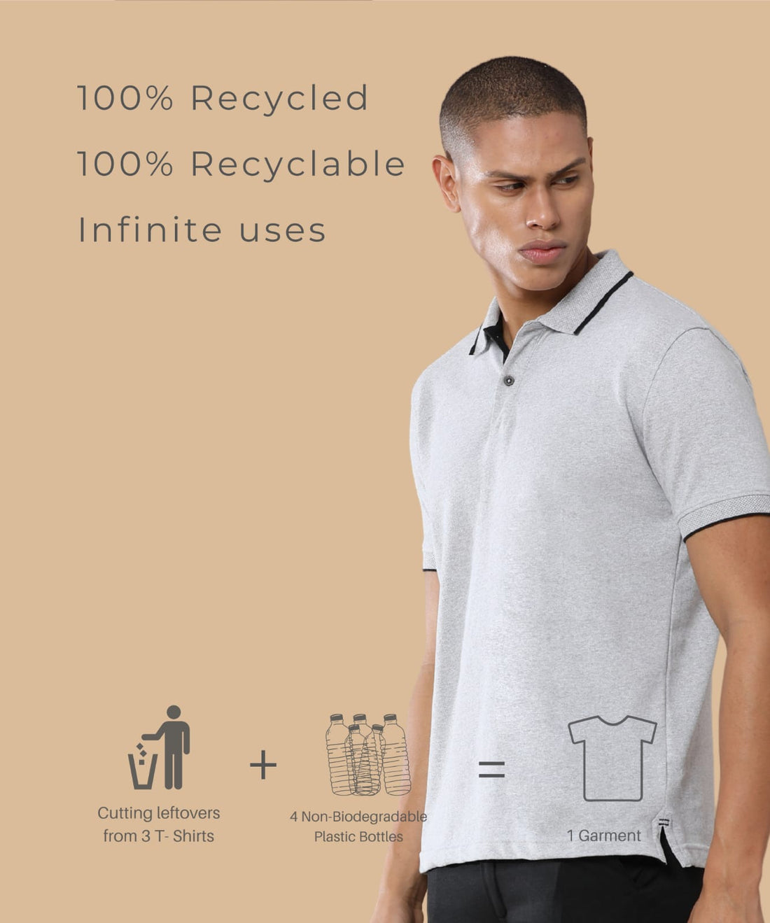 TDOM Men’s Heather Grey Sustainable Jacquard Polo T-Shirt