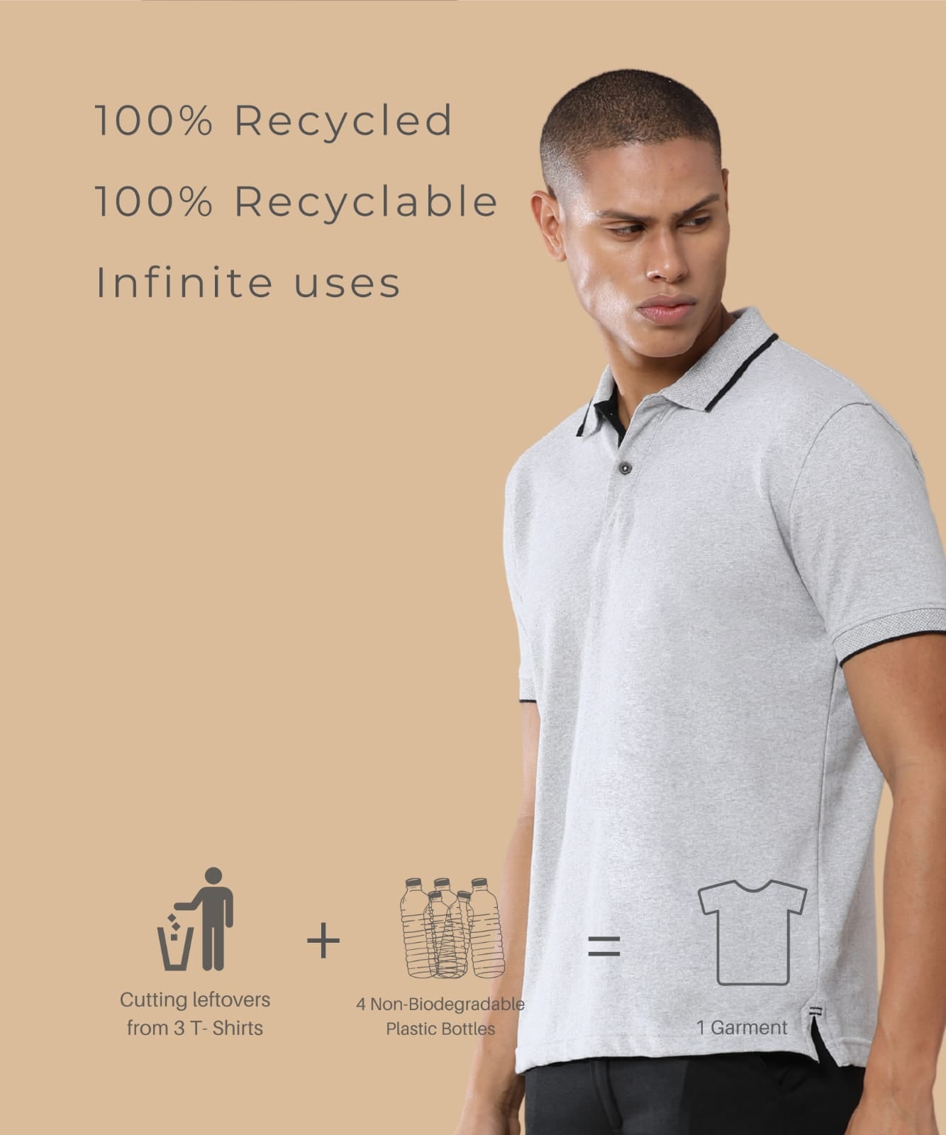TDOM Men’s Heather Grey Sustainable Jacquard Polo T-Shirt