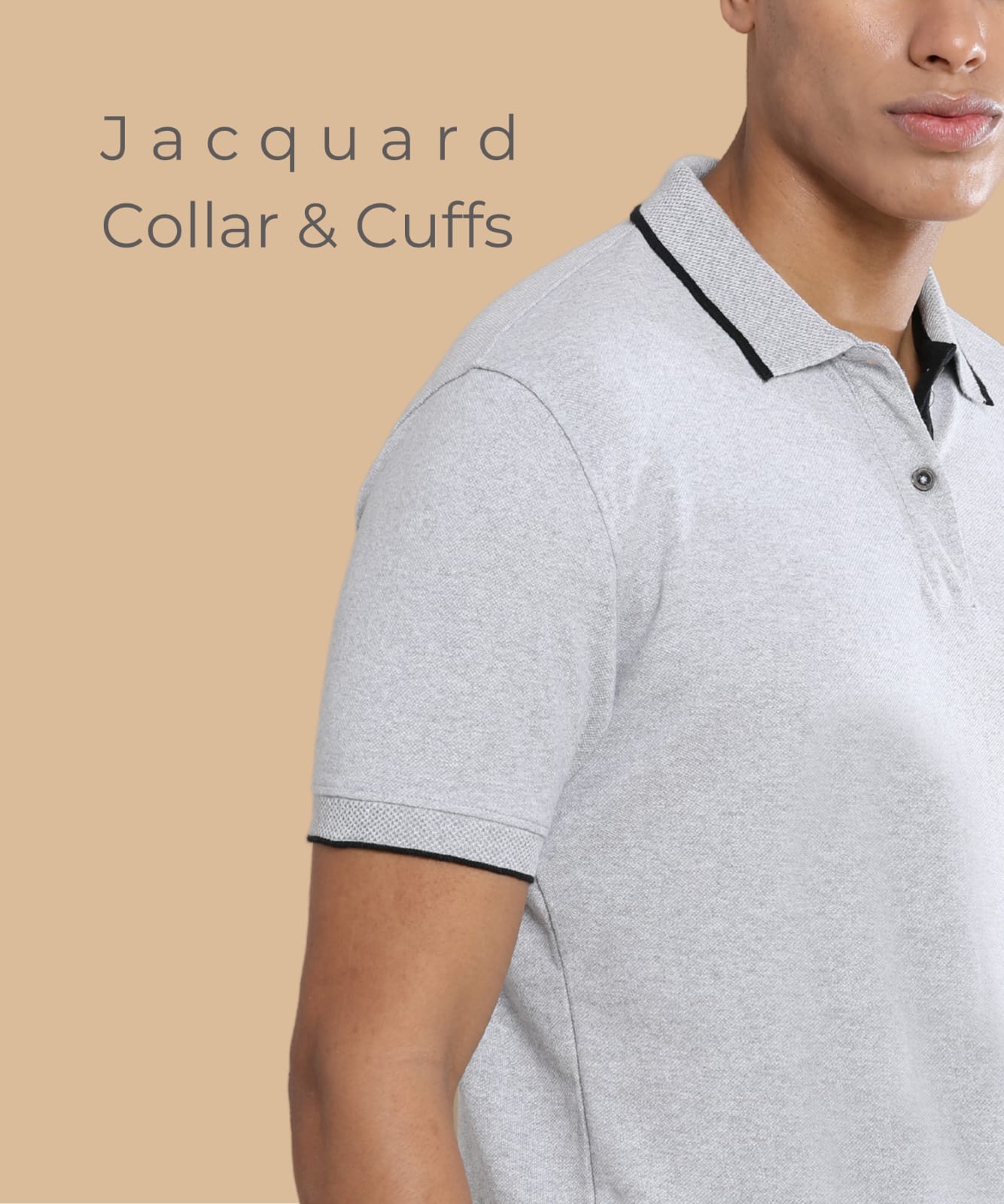 TDOM Men’s Heather Grey Sustainable Jacquard Polo T-Shirt