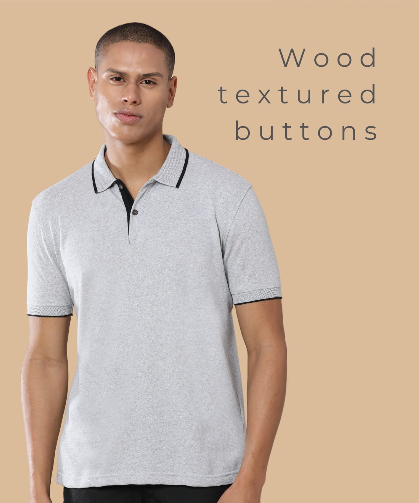 TDOM Men’s Heather Grey Sustainable Jacquard Polo T-Shirt