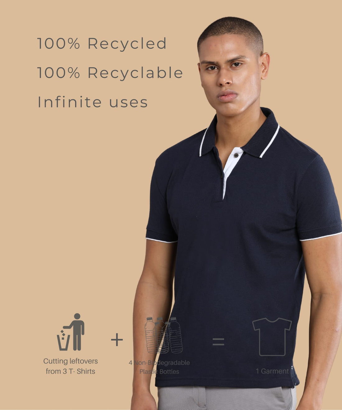 TDOM Men’s Midnight Navy Sustainable Jacquard Polo T-Shirt