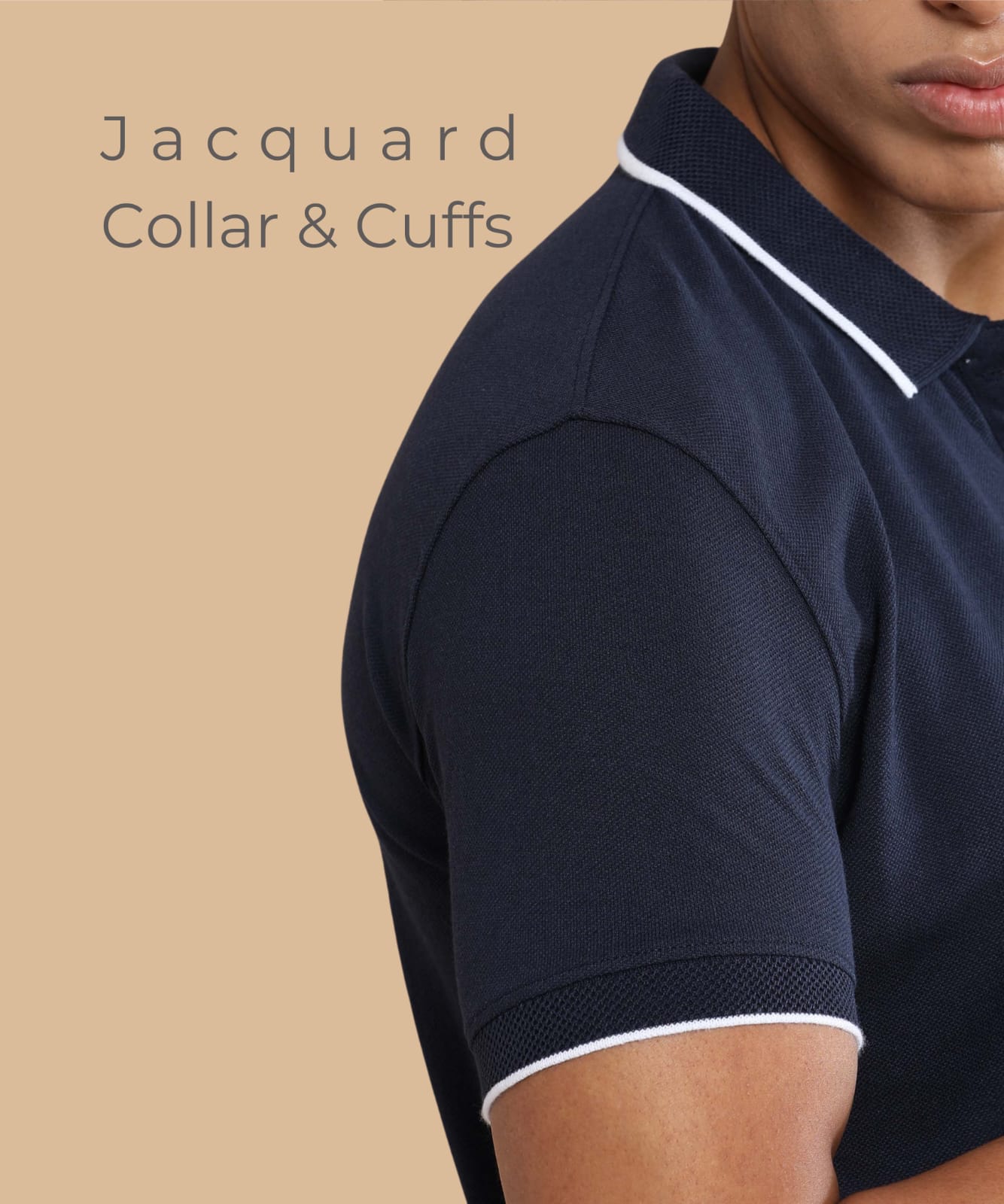TDOM Men’s Midnight Navy Sustainable Jacquard Polo T-Shirt
