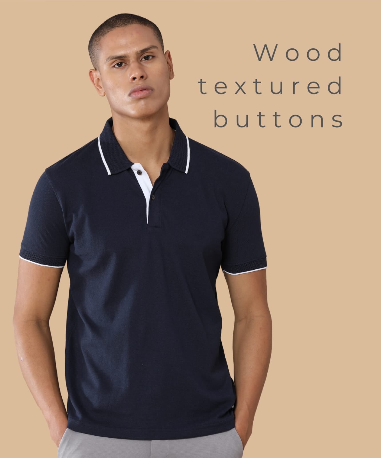 TDOM Men’s Midnight Navy Sustainable Jacquard Polo T-Shirt