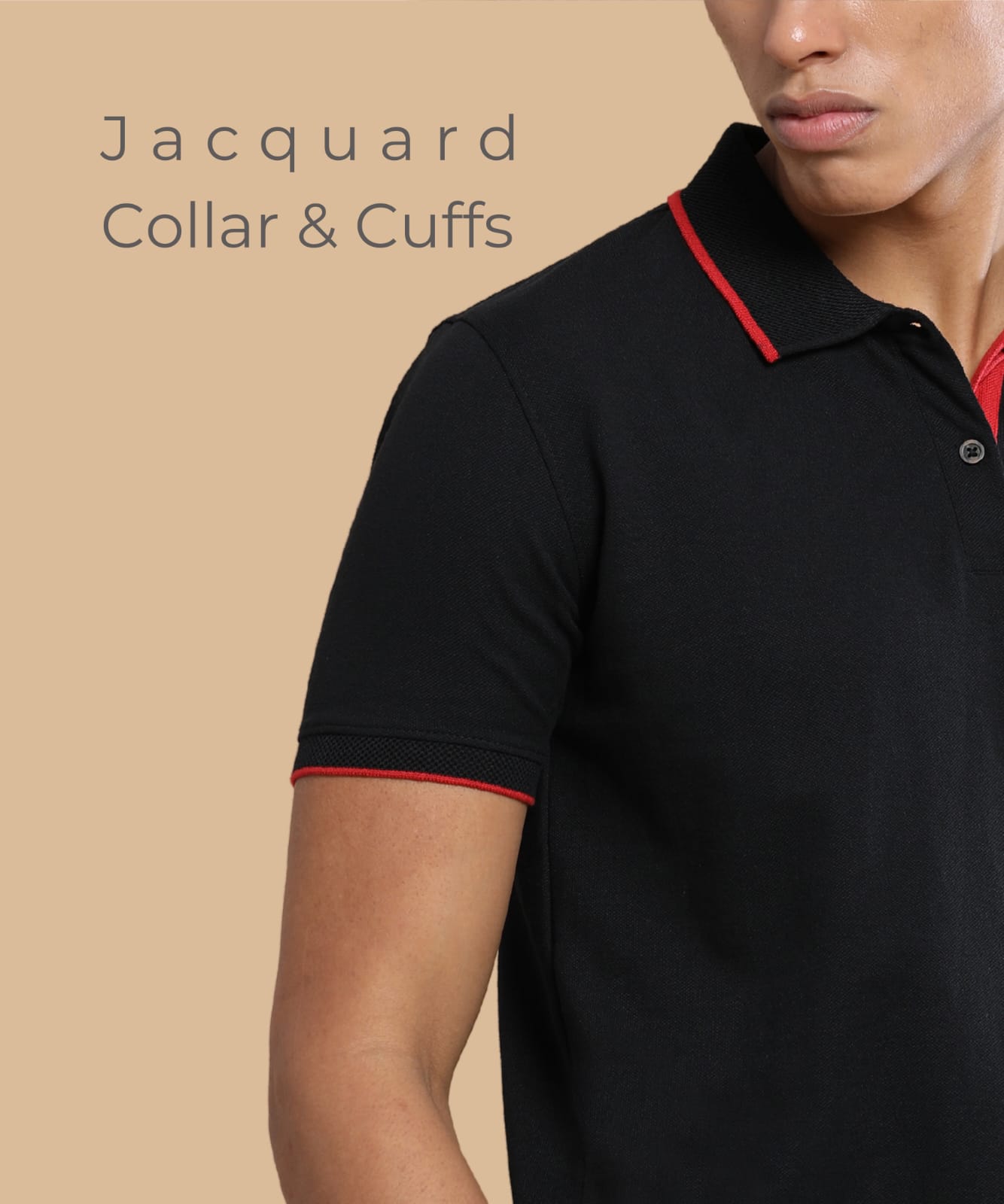 TDOM Men’s Classic Black Sustainable Jacquard Polo T-Shirt