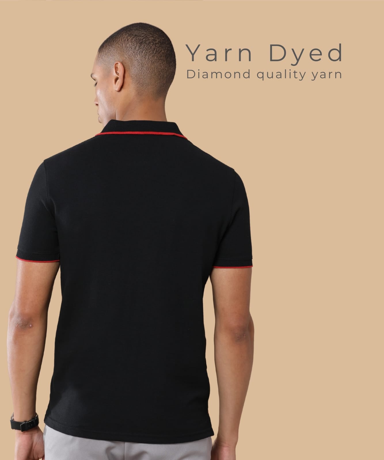 TDOM Men’s Classic Black Sustainable Jacquard Polo T-Shirt