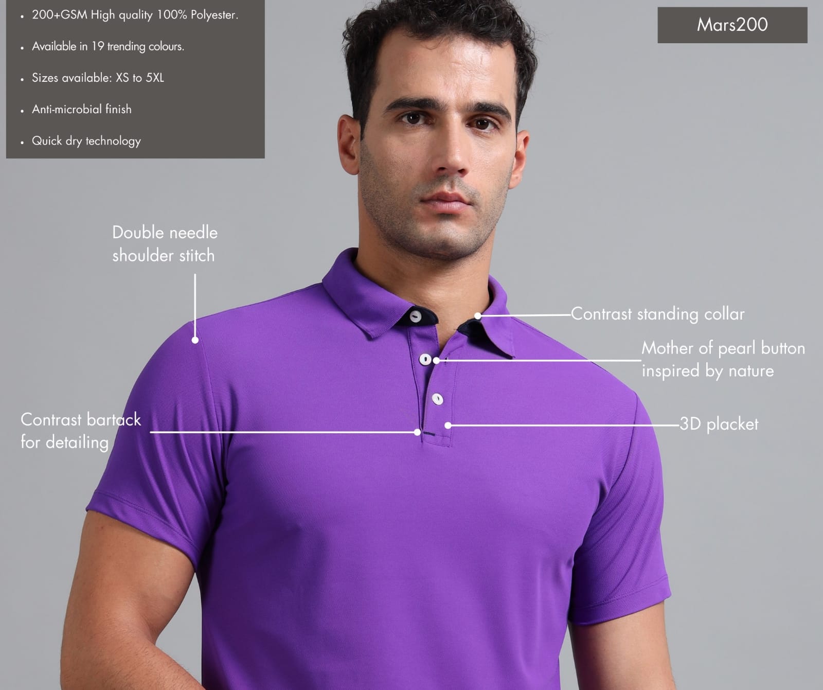 TDOM Men’s Purple Mars200 Polo T-Shirt