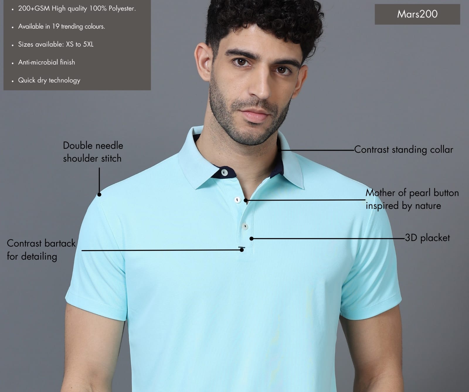 TDOM Men’s Sky Mint Mars200 Polo T-Shirt
