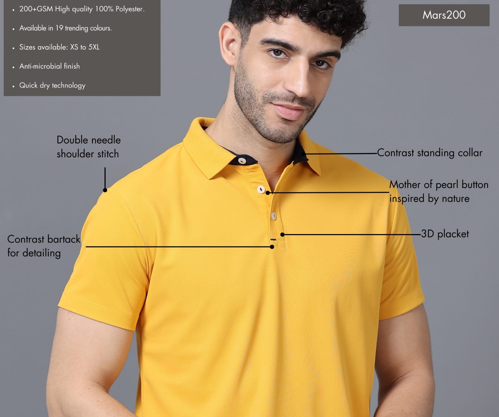 TDOM Men’s Mustard Mars200 Polo T-Shirt