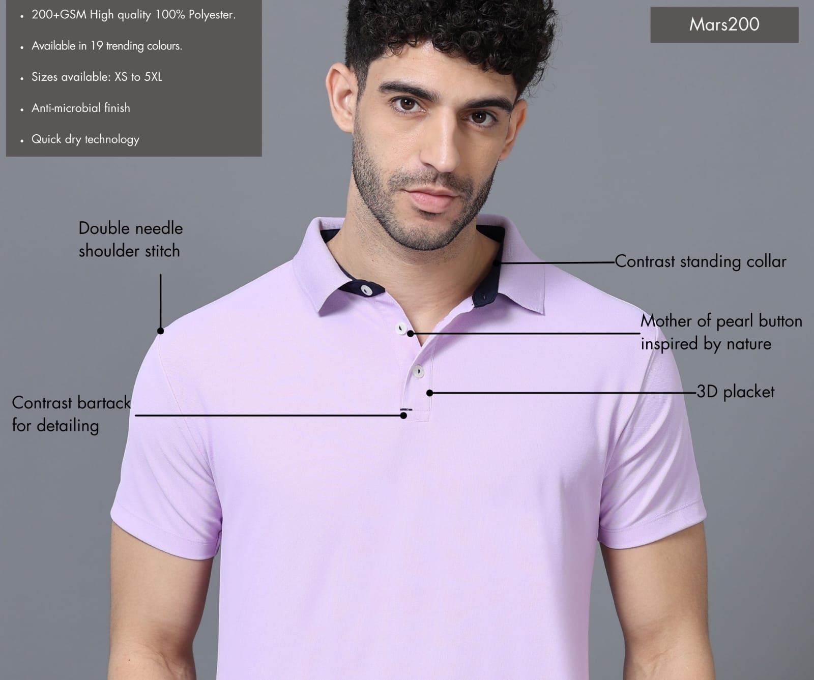 TDOM Men’s Lilac Mars200 Polo T-Shirt