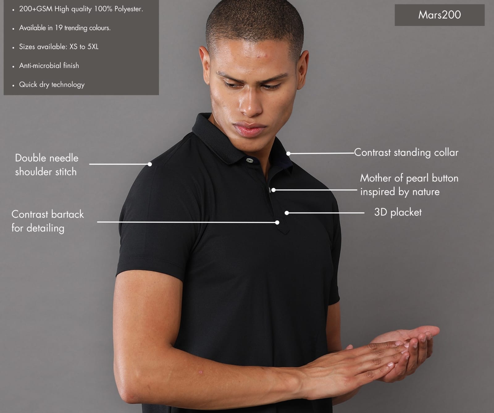 TDOM Men’s Classic Black Mars200 Polo T-Shirt