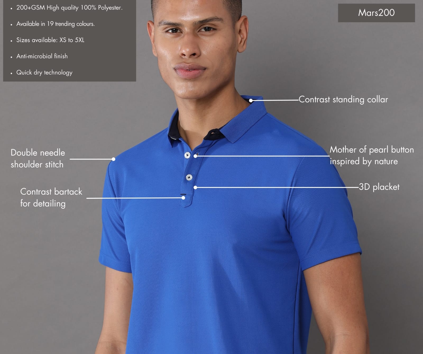 TDOM Men’s Imperial Blue Mars200 Polo T-Shirt