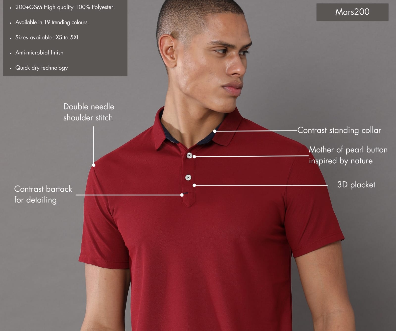 TDOM Men’s French Wine Mars200 Polo T-Shirt