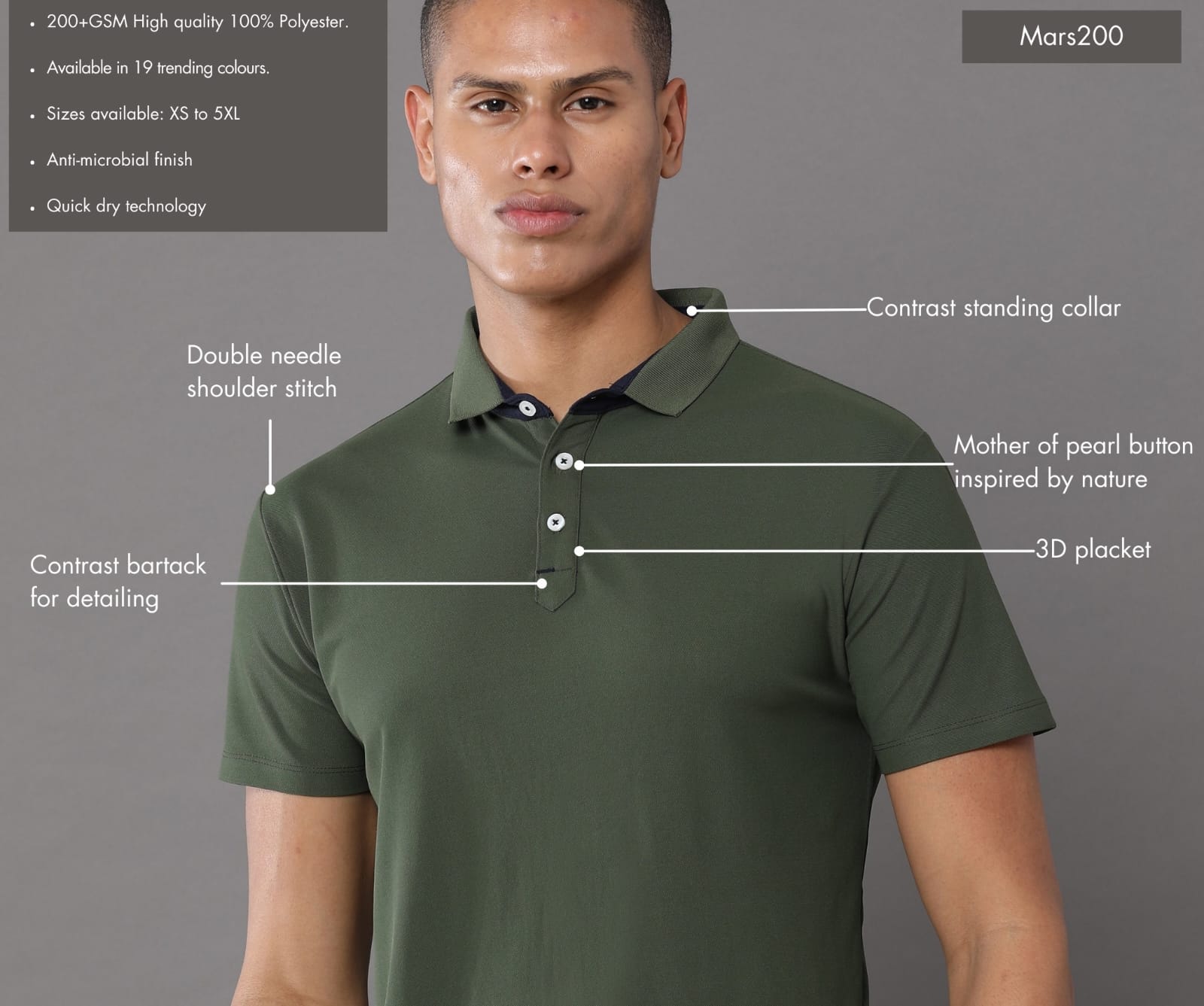 TDOM Men’s Olive Green Mars200 Polo T-Shirt