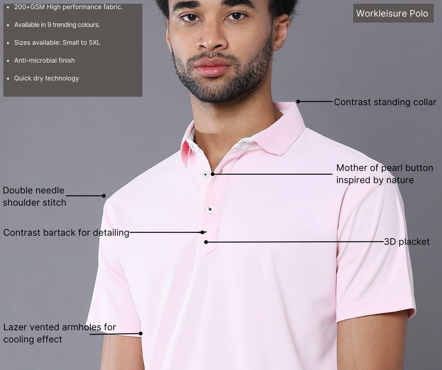 TDOM Men’s Soft Pink Mars200 Polo T-Shirt
