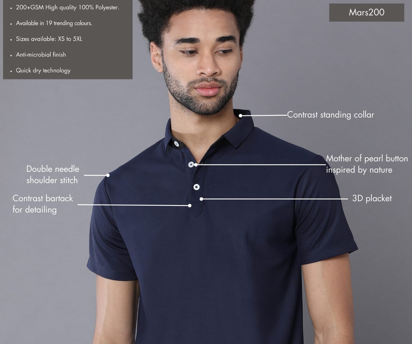 TDOM Men’s Midnight Navy Mars200 Polo T-Shirt