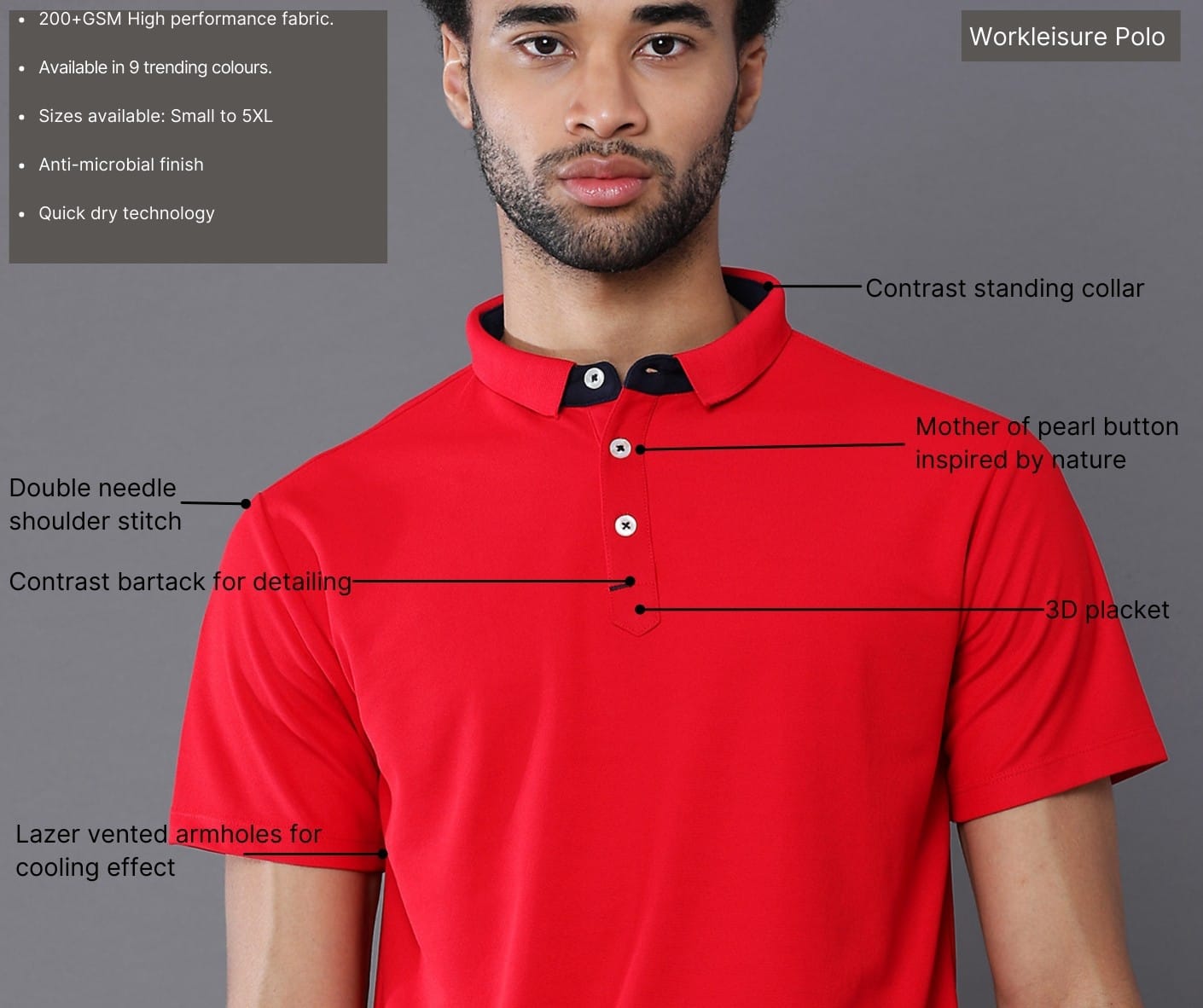 TDOM Men’s Spark Red Mars200 Polo T-Shirt